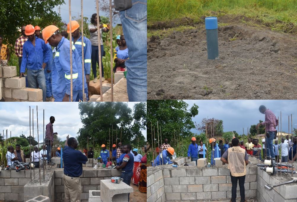 Picture above: showing the Borehole and the construction of the Water Treatment system